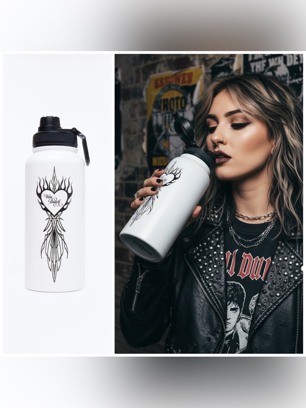 •Hearts on Fire• Von Dutch 32oz Stainless Steel Water Bottle Tribal Heart